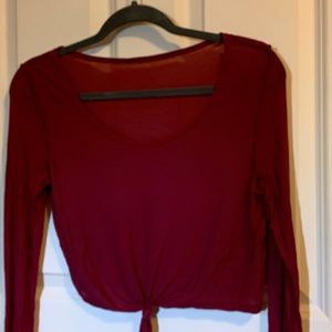 Long Sleeve Thin Crop Top with Tie